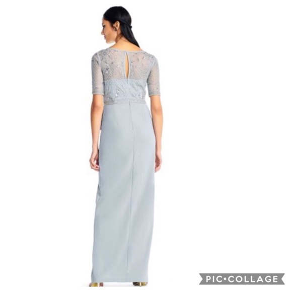 Adrianna Papell elbow length illusion sleeves beaded bodice gown - Picture 3 of 13